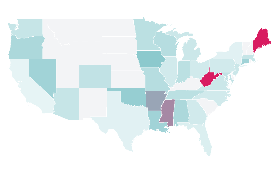 Affinity by region — Health and Social Care, United States