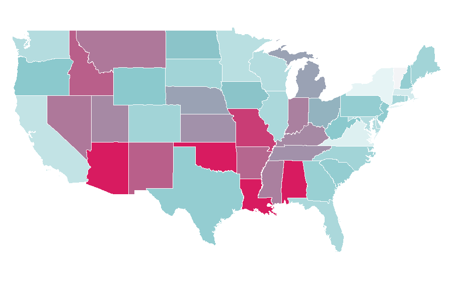 Afinidad por región — Heavyweight (MMA), Estados Unidos
