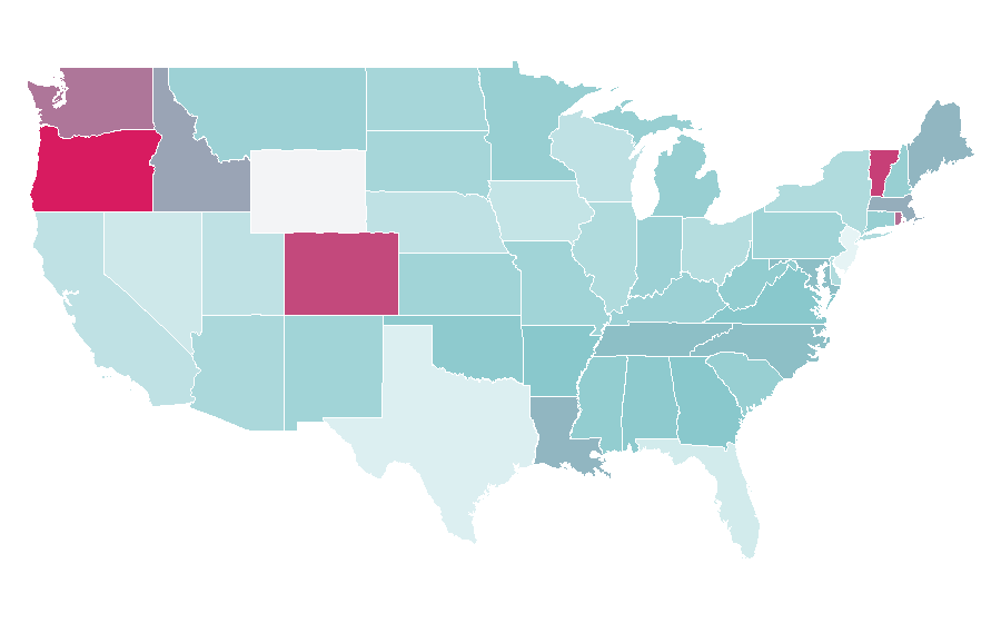 Affinité par région — Herbalism, États-Unis