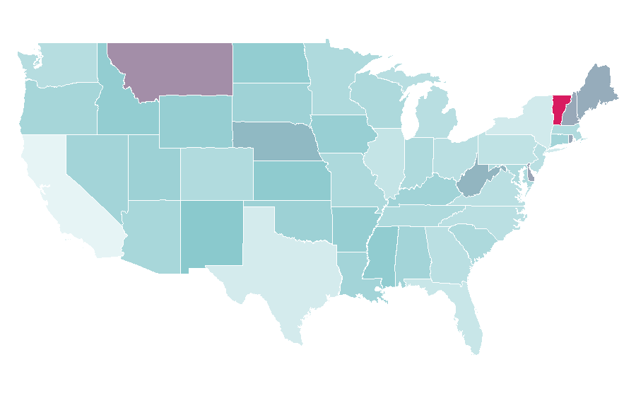 Affinity by region — Higher education in the United States, United States
