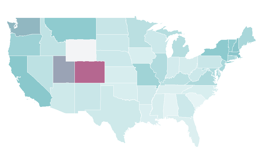 Affinity by region — Ice climbing, United States