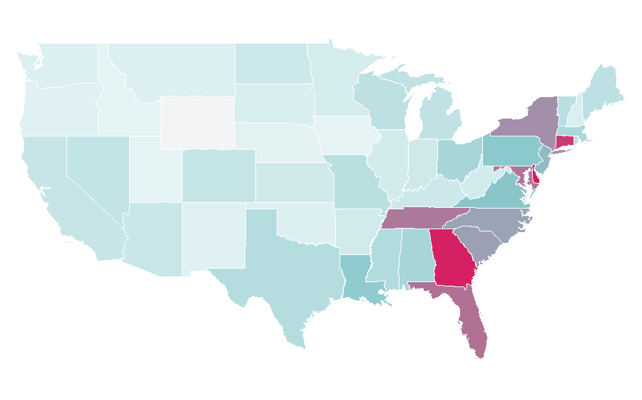 Affinity by region — Jamaican cuisine, United States