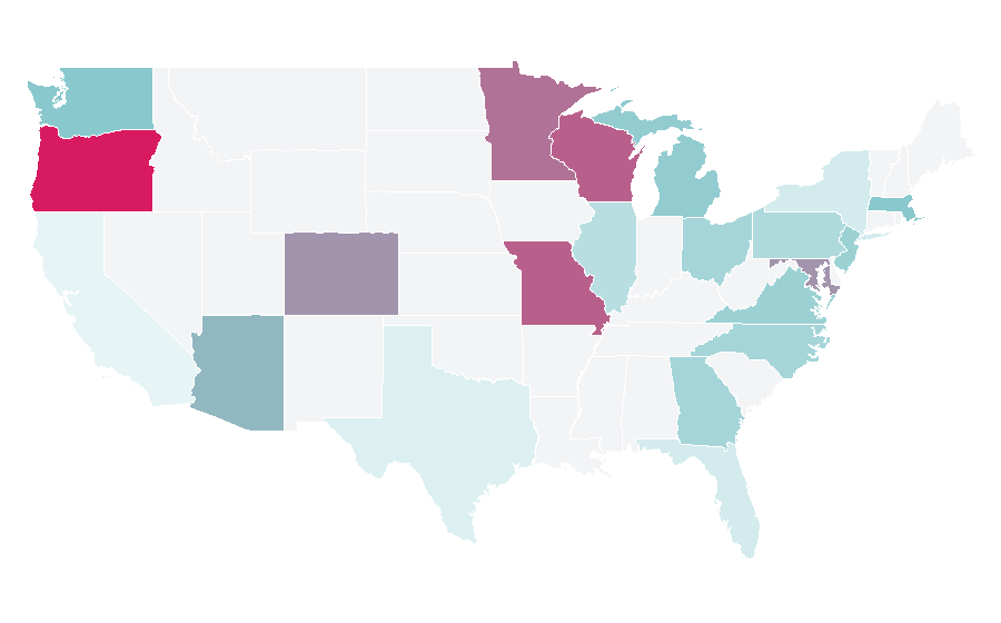 Affinity by region — Junior athletics, United States