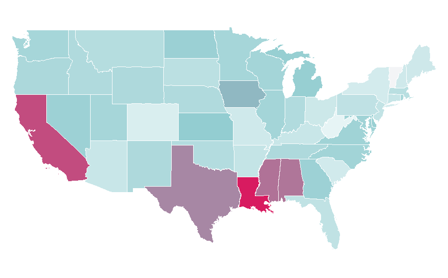 Affinité par région — Kinesiology, États-Unis