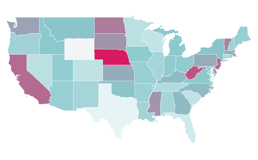 Affinity by region — Lacto vegetarianism, United States