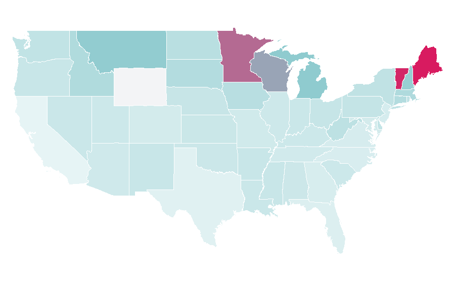 Affinity by region — Larix laricina, United States