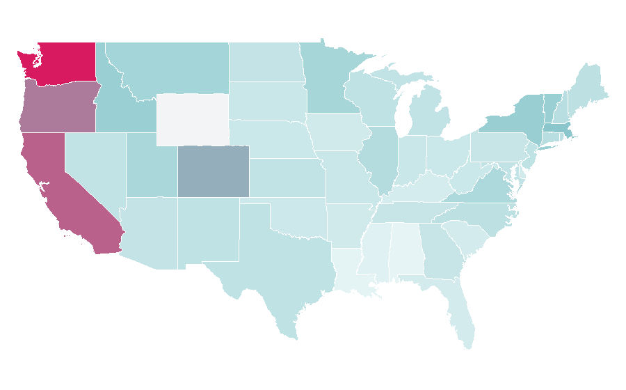 Affinity by region — Latte art, United States