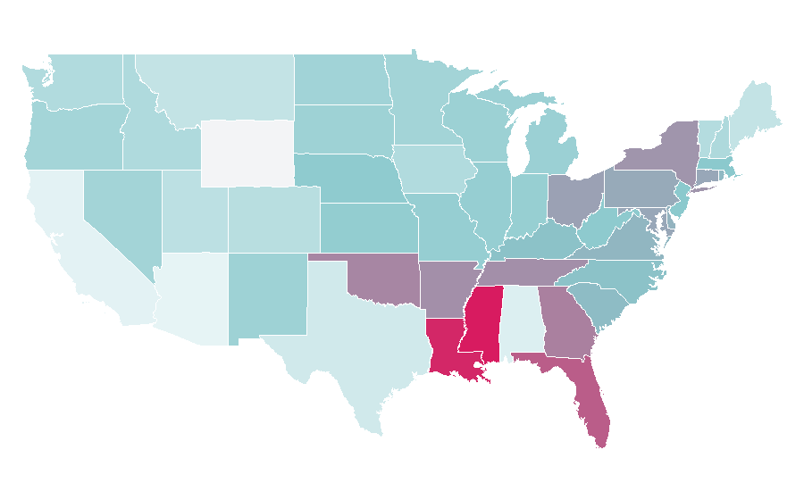 Affinity by region — Licensed practical nurse, United States