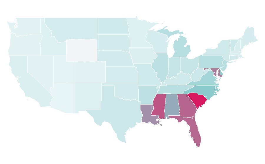 Affinity by region — Mary McLeod Bethune, United States