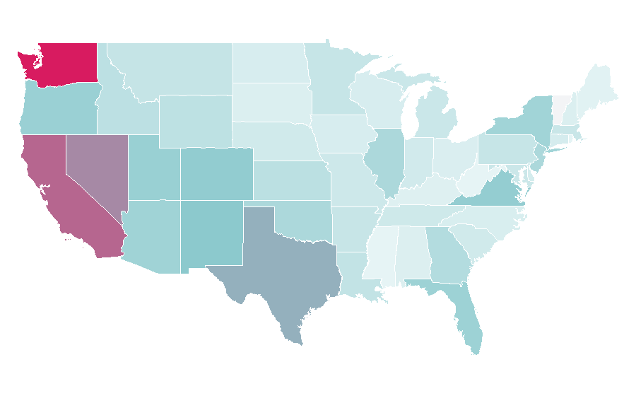 Affinité par région — Massage, États-Unis