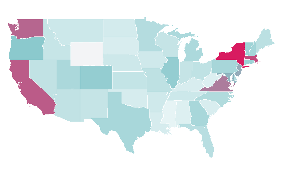 Affinity by region — Master of Laws, United States