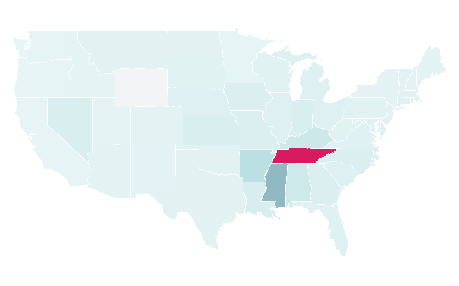 Affinity by region — Memphis Tigers men's basketball, United States