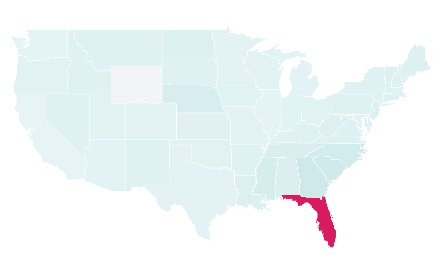 Affinity by region — Miami Hurricanes baseball, United States