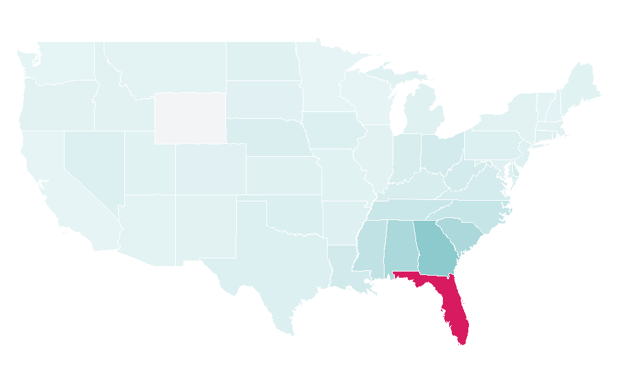 Affinity by region — Miami Hurricanes football, United States