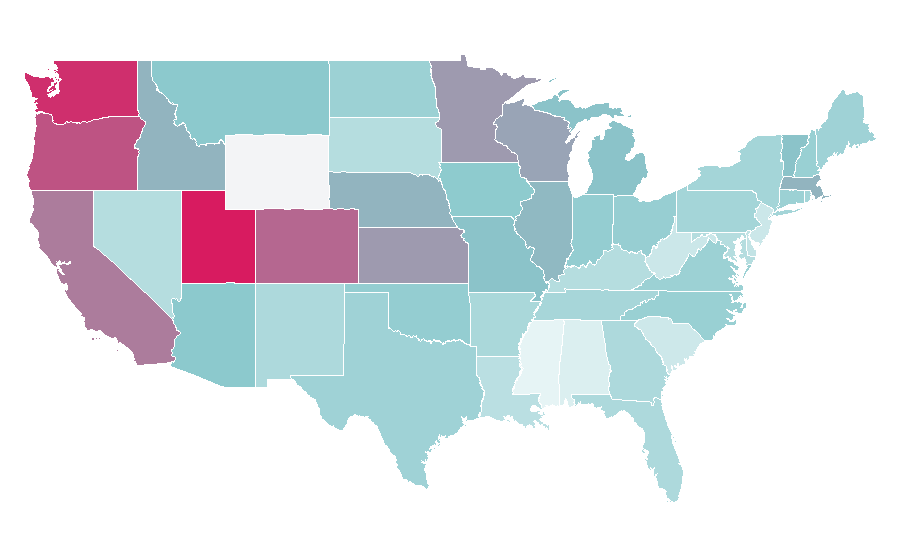 Affinity by region — Mid-century modern, United States