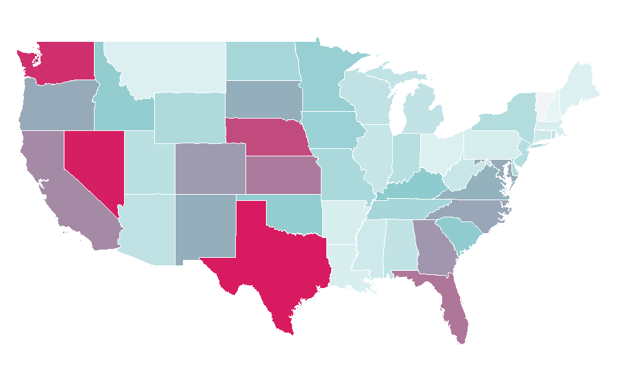 Affinität nach Region — Middle school, USA