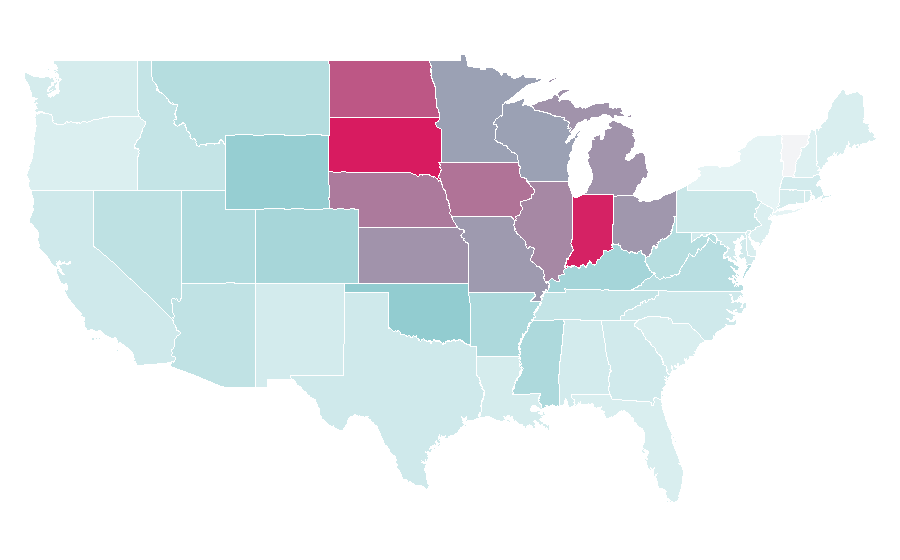 التقارب حسب المنطقة — Midwestern United States, الولايات المتحدة