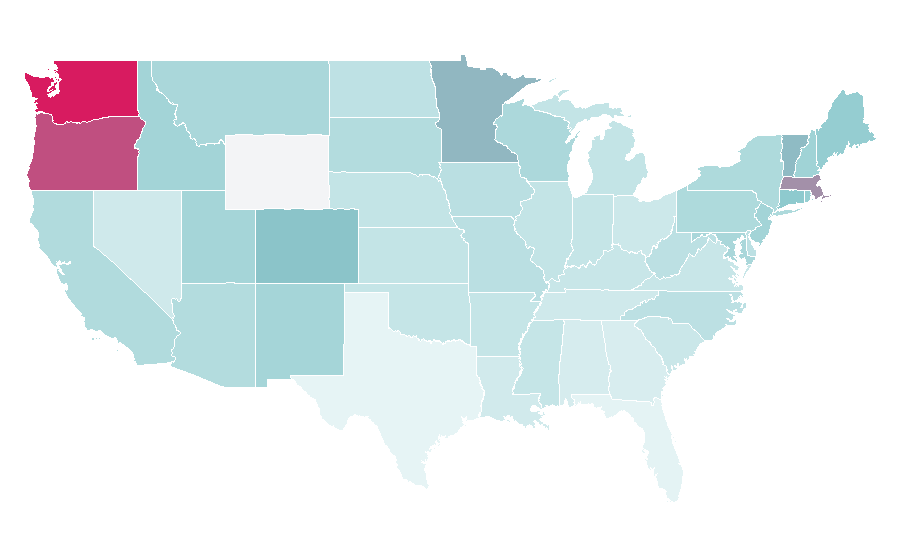 Affinity by region — Mindfulness-based stress reduction, United States