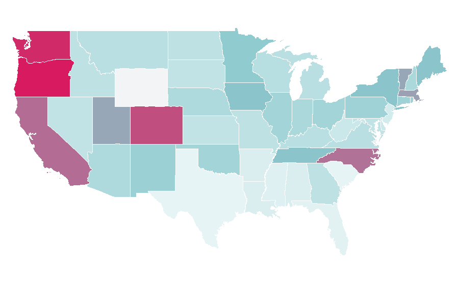 Affinity by region — Moog synthesizer, United States