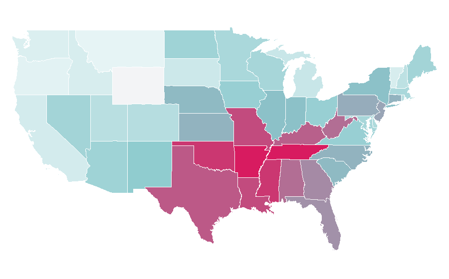 Affinity by region — Nissan Rogue, United States