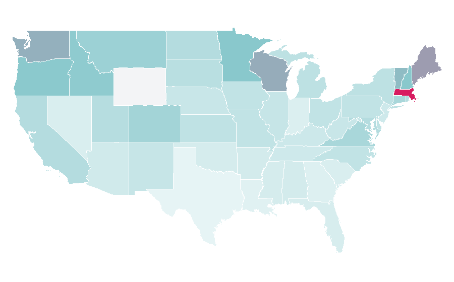 Affinity by region — Nordic walking, United States