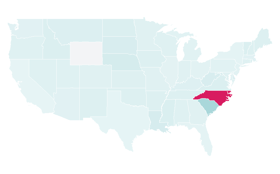 Affinity by region — North Carolina Tar Heels baseball, United States