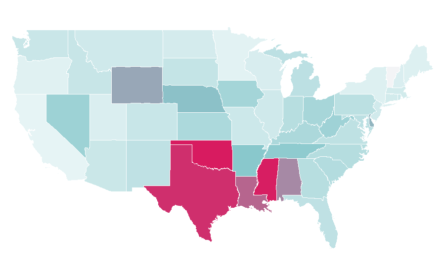 Affinity by region — North Texas Mean Green football, United States