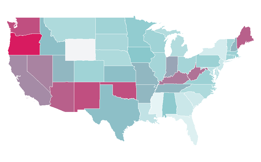 Affinity by region — Nu metal, United States