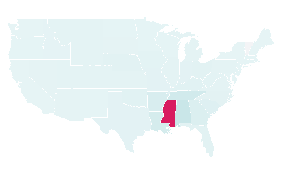 Affinity by region — Ole Miss Rebels football, United States