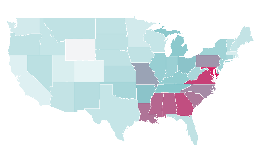 Affinity by region — Pearl Bailey, United States