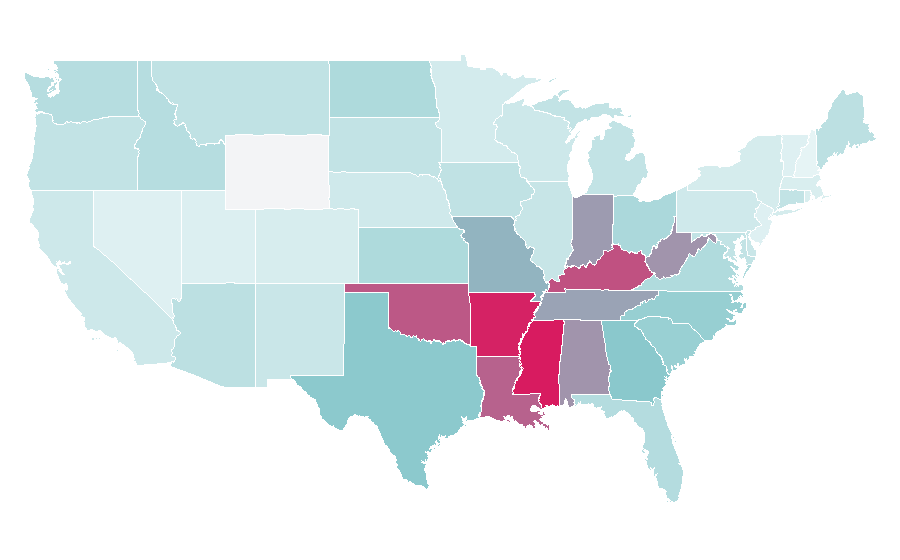 Affinity by region — Pentecostalism, United States