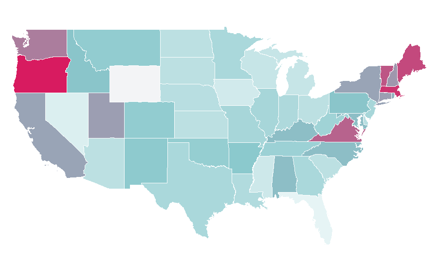 Affinity by region — Percy Bysshe Shelley, United States