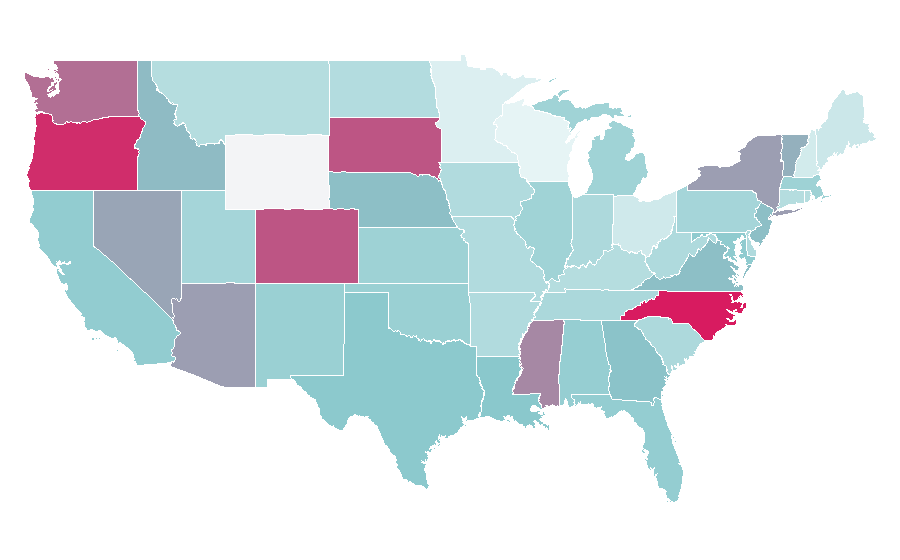 Affinité par région — Physical therapy, États-Unis