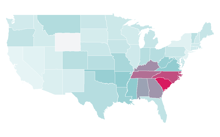 Affinity by region — Pimento cheese, United States