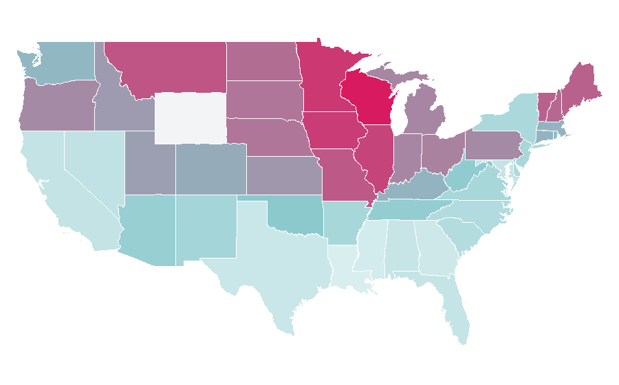 Affinity by region — Planes, Trains and Automobiles, United States