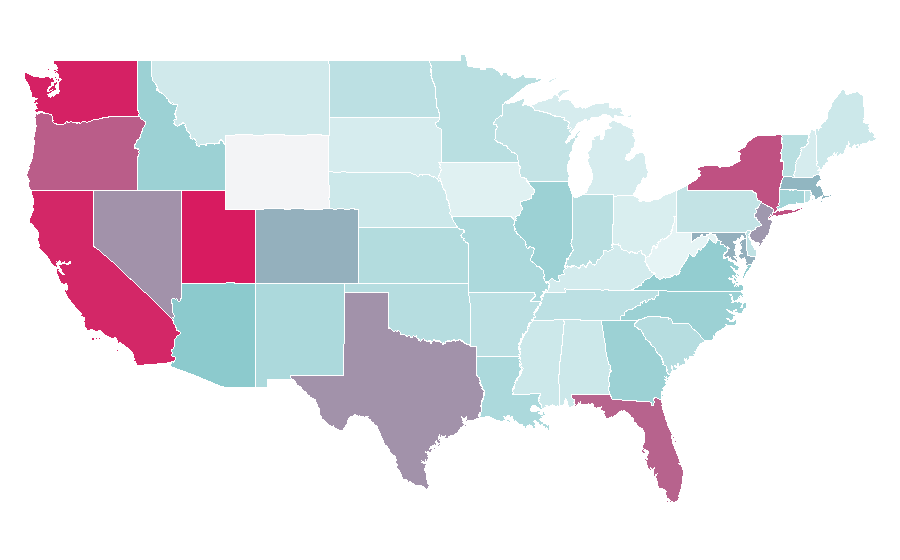 Affinity by region — Pole dance, United States