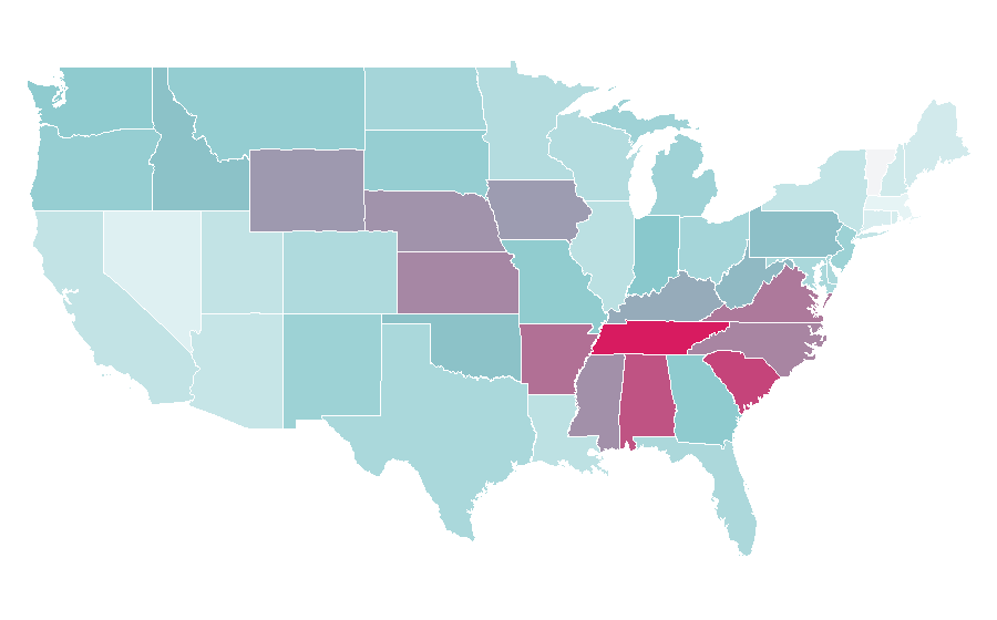 Affinity by region — Presbyterian Church (U.S.A.), United States