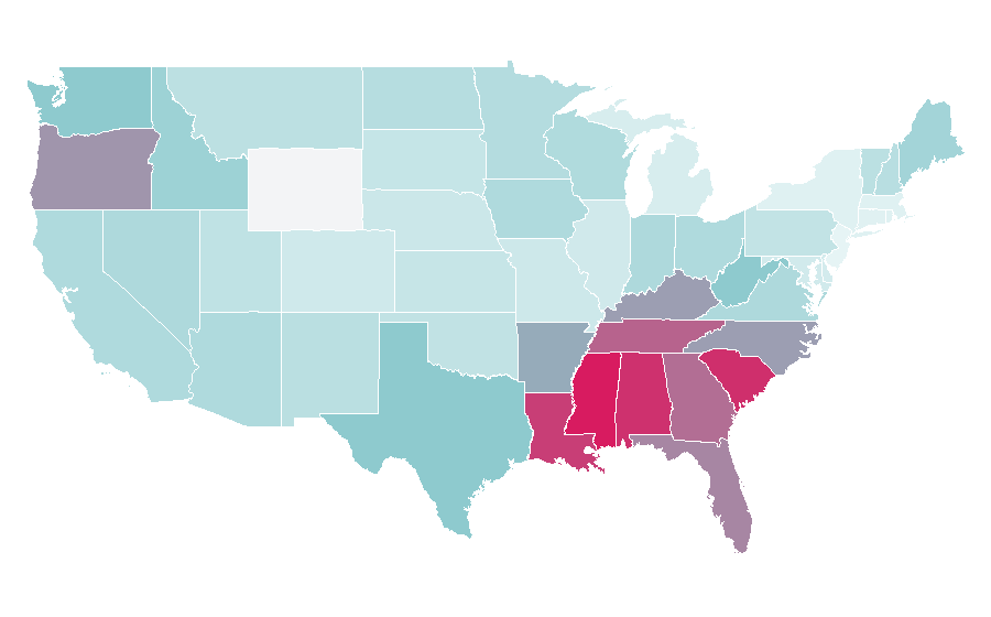 Afinidad por región — Pressure washer, Estados Unidos