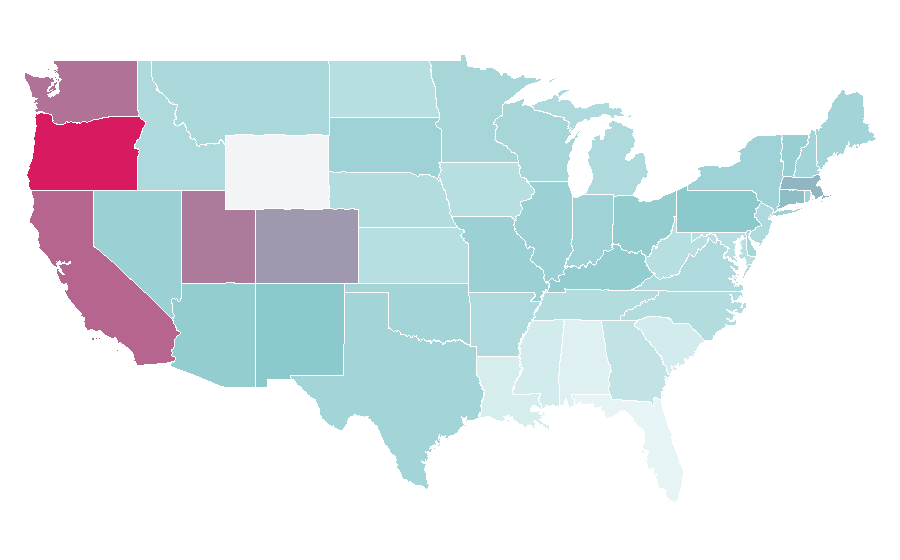 Affinité par région — Psychedelic rock, États-Unis