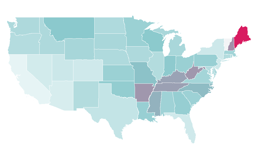 Affinity by region — Raised-bed gardening, United States