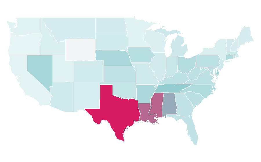 Affinity by region — Rice Owls football, United States