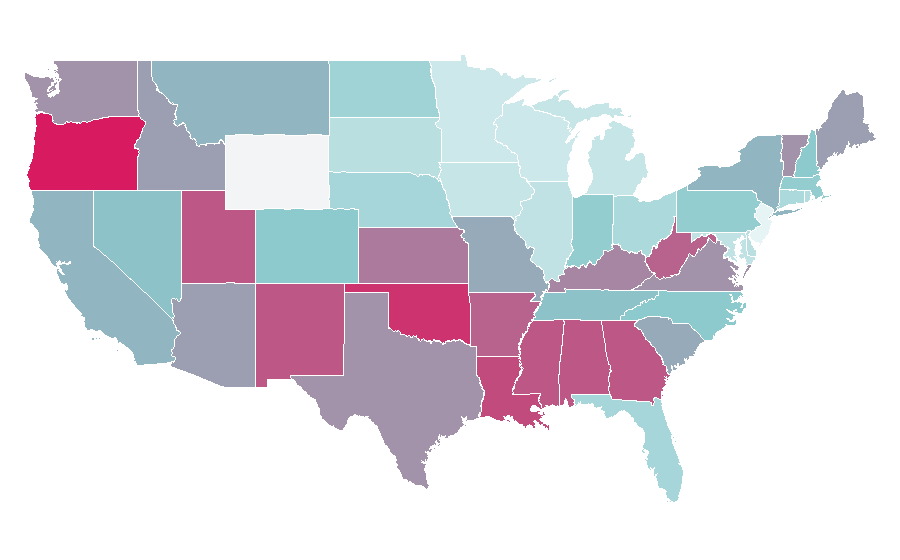 Affinity by region — Romantic poetry, United States