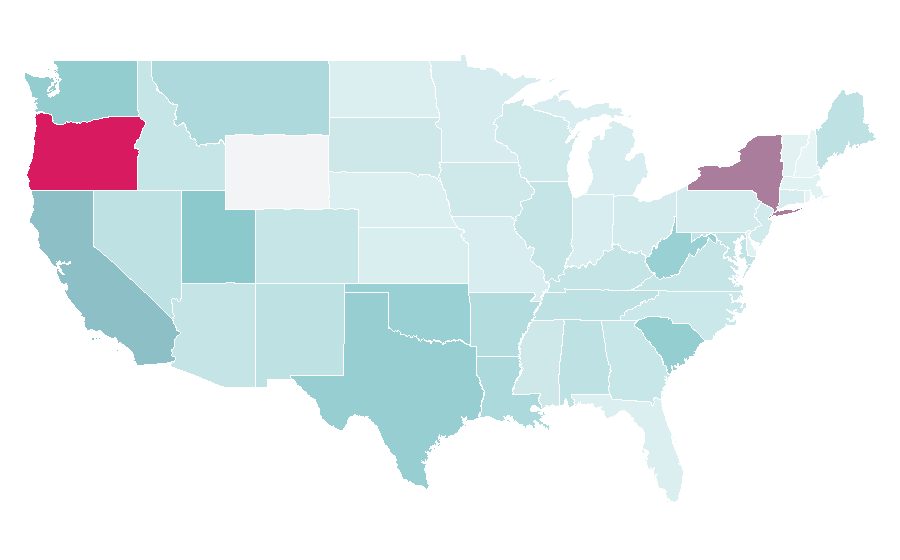 Affinity by region — Ruby (programming language), United States