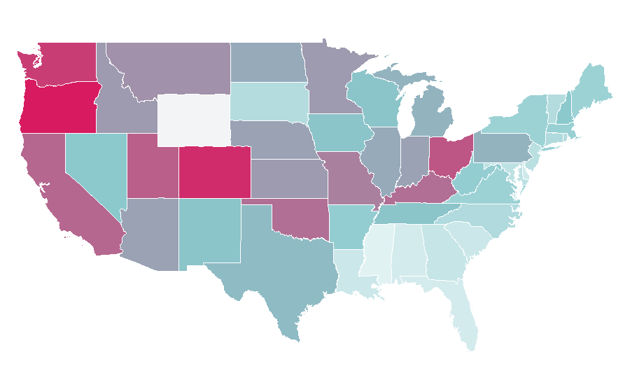 Affinity by region — Samara Weaving, United States