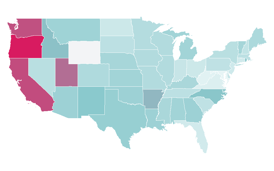 Affinity by region — Screen printing, United States