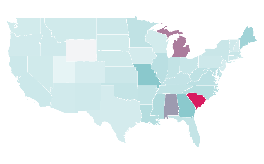 Affinity by region — Sheila (singer), United States