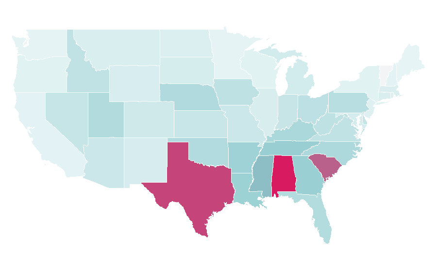 Affinity by region — SMU Mustangs football, United States