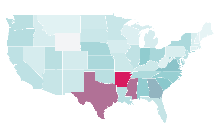 Afinidad por región — Software development, Estados Unidos