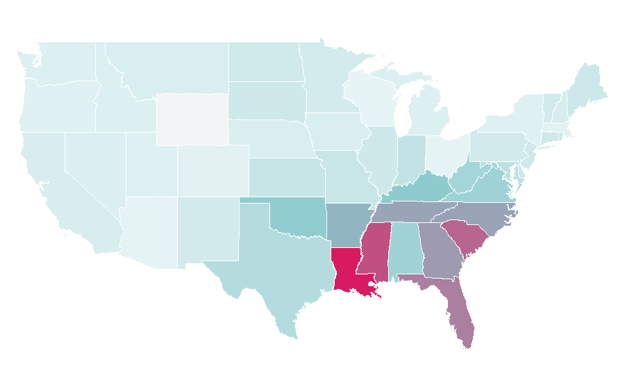 Affinité par région — Southeastern United States, États-Unis