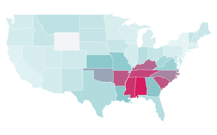 Affinity by region — Southern Baptist Convention, United States